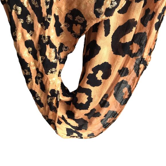 Charming Charlie Animal Print Gold Foil Infinity Loop Scarf Wrap Leopard Snood - Picture 11 of 14